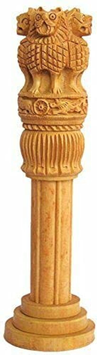 eSplanade Wooden Ashok Stambh/Ashoka Stambh (Stoop) Pillar | National Emblem India Memento Statue Showpiece - Gift for Home Decorative, Office, Table Decoration (12 Inches)